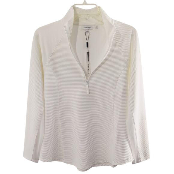 Chico's Tops - Chico's Activewear Top Qtr Zip Pullover Wmn's Sz M White Mesh Inset Long Sleeve